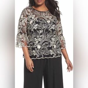 Alex Evenings Black and Pink Lace Blouse